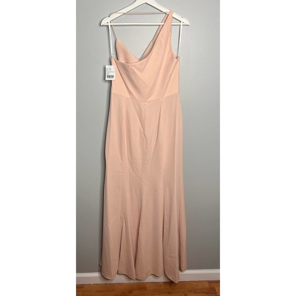 NWT After Six One Shoulder With Strap Cowl-Neck Crepe Maxi Dress Cameo Size 12 - Picture 6 of 12